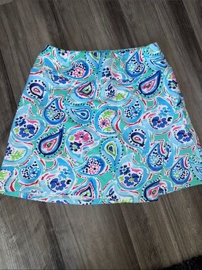 IBKUL Teal Paisley Print Skort with Pink & Blue Accents